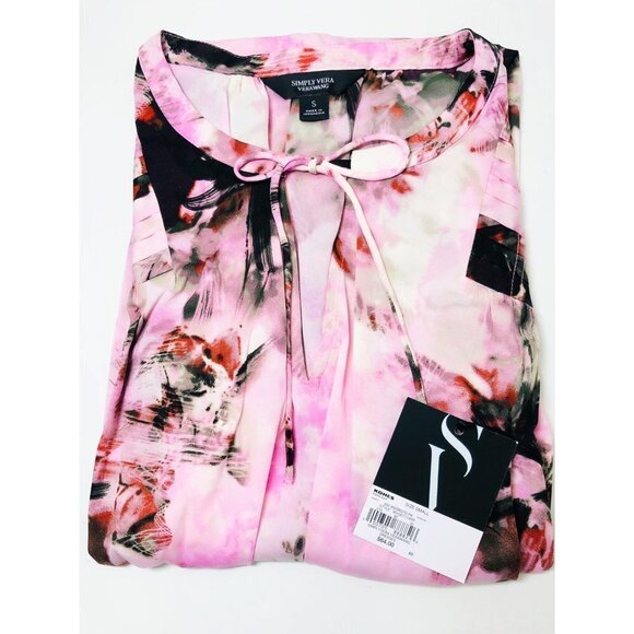 Simply Vera Wang Womens Pink Floral Smocked V Neck Midi Sundress Sz S New - Picture 4 of 9